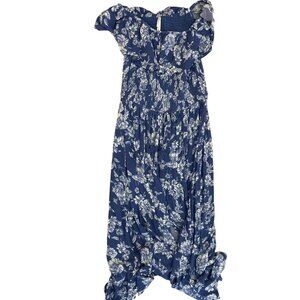 Xhilaration Womens Floral Blue & White Maxi Dress L Cottage Peasant